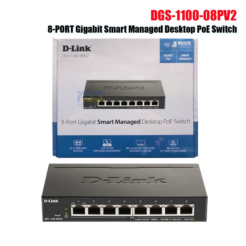 D-LINK DGS-1100-08PV2 Gigabit Smart Managed 8-port PoE (64W) Switch สวิตซ์ฮับ