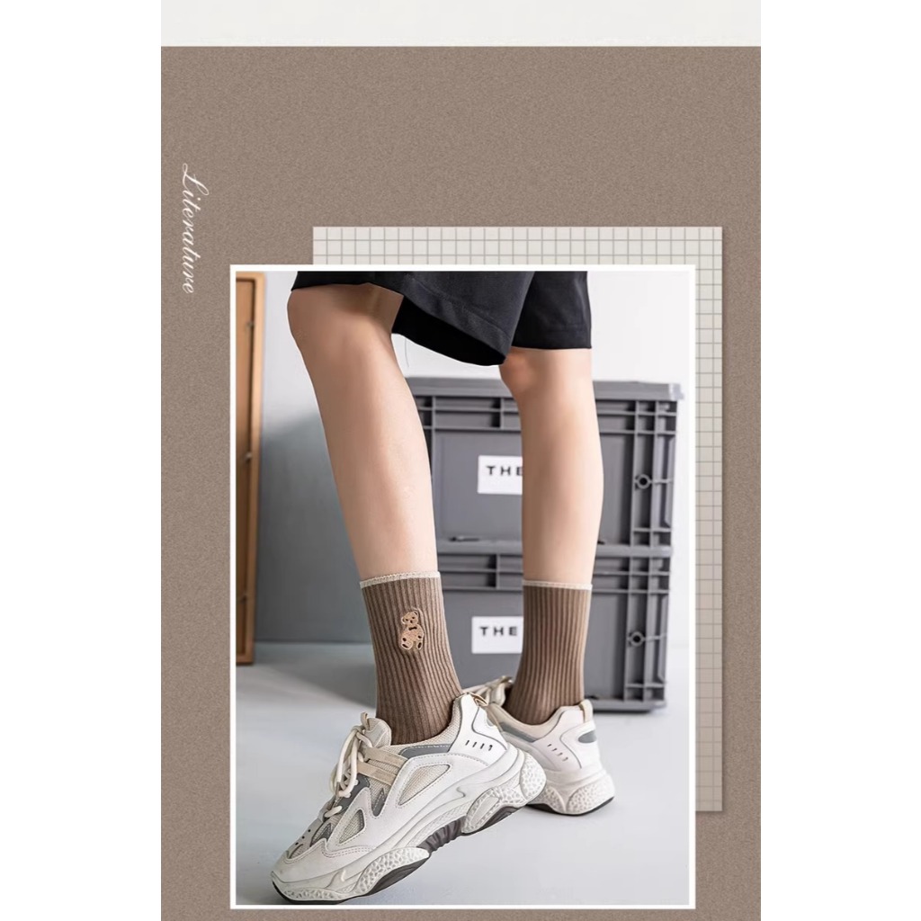 ถุงเท้า ลายหมี สไตล์ญี่ปุ่น ผ้าฝ้าย ข้อกลาง ใส่ได้ทั้งผู้หญิงและผู้ชาย ขนาดฟรีไซส์ 2 แบบ 2 สไตล์ - รูปที่ 5