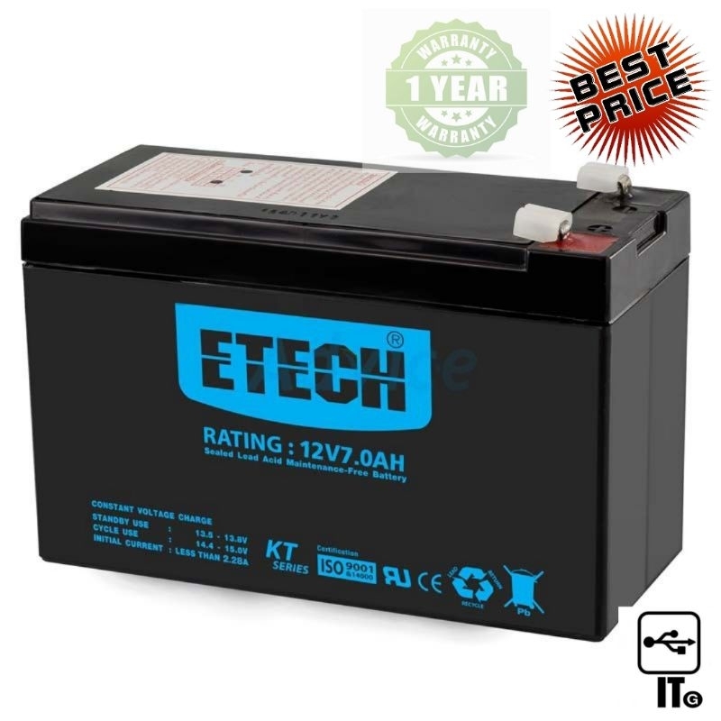 Battery 7.0Ah 12V ETECH BATTERY for UPS แบตเตอรี่ ประกัน 1Y