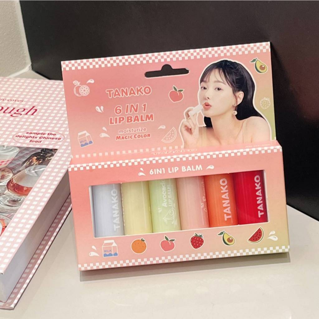 TANAKO 6IN1 Fruity Moisture Magic Lip Blam เซตลิปบาล์ม สูตรผลไม้ บำรุงริมฝีปากเนียนนุ่ม อมชมพู