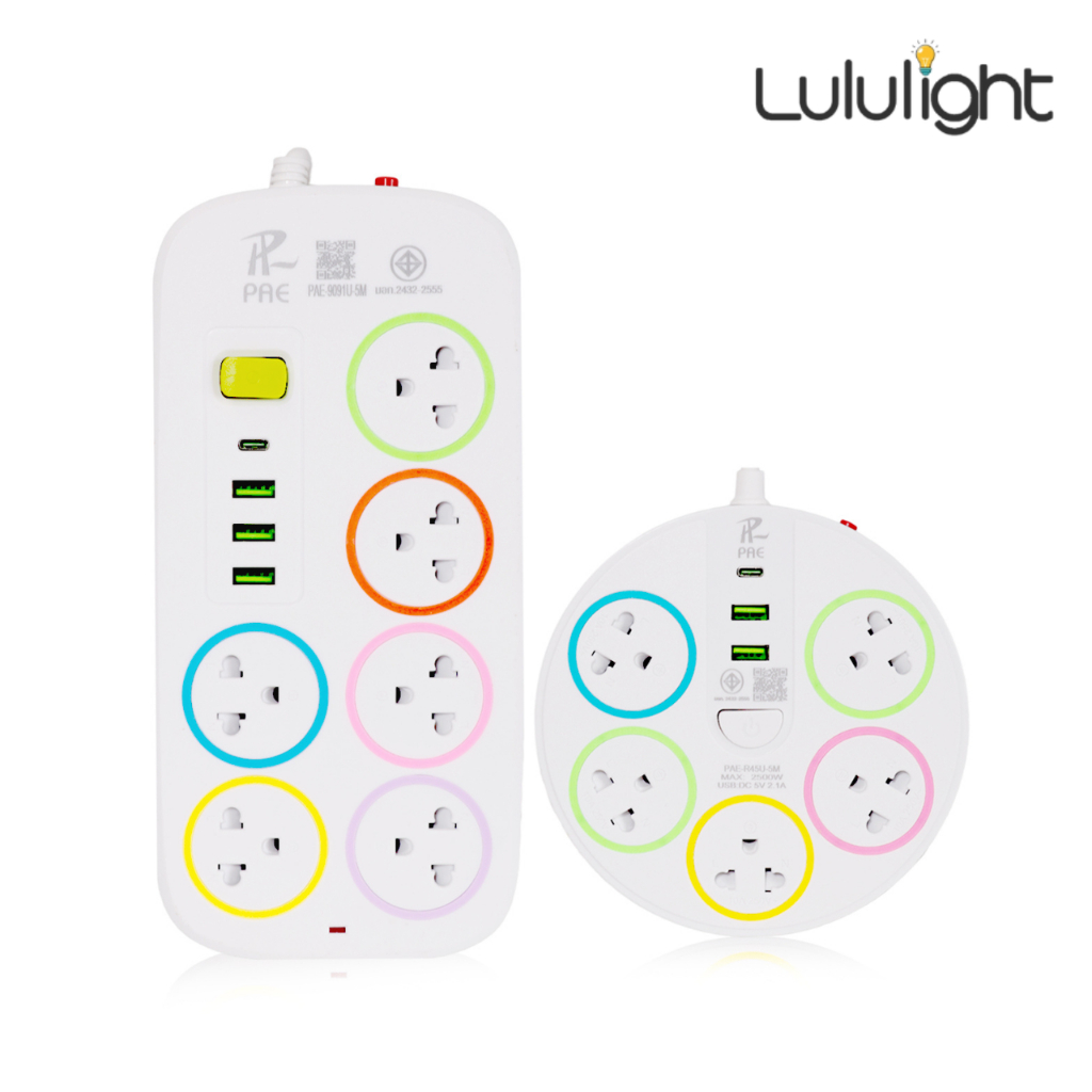 ปลั๊กไฟ 3 ตา ปลั๊กไฟ USB Socket Plug มาพร้อมสวิตช์ ปิด-เปิด สายไฟยาว 3/5 เมตร มี มอก.ทนทาน ใช้งานได้นาน LuluLight