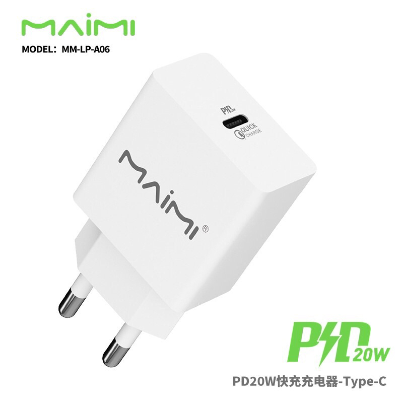 หัวชาร์จMaimi รุ่นMM-LP-A06 หัวชาร์จเร็ว(หัวType C)Fast charge(PD20W )มี มอก. (มอก.62368 เล่ม1-2563)