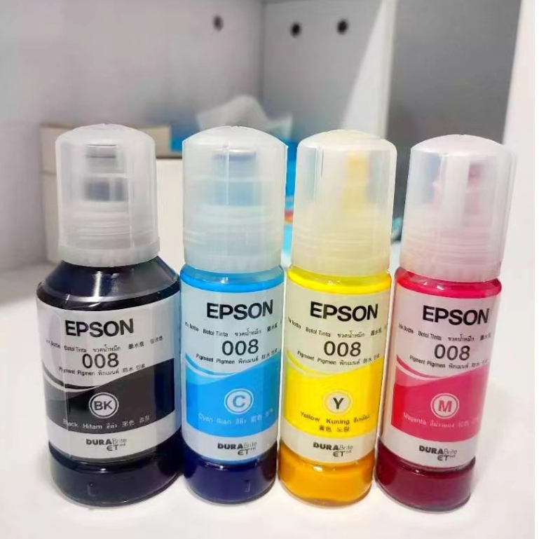 EPSON 008 Pigment ink หมึกกันน้ำทุกสี 008 BK C M Y ใช้งานกับเครื่องรุ่น EPSON(L6560 L6570 L6580 L151