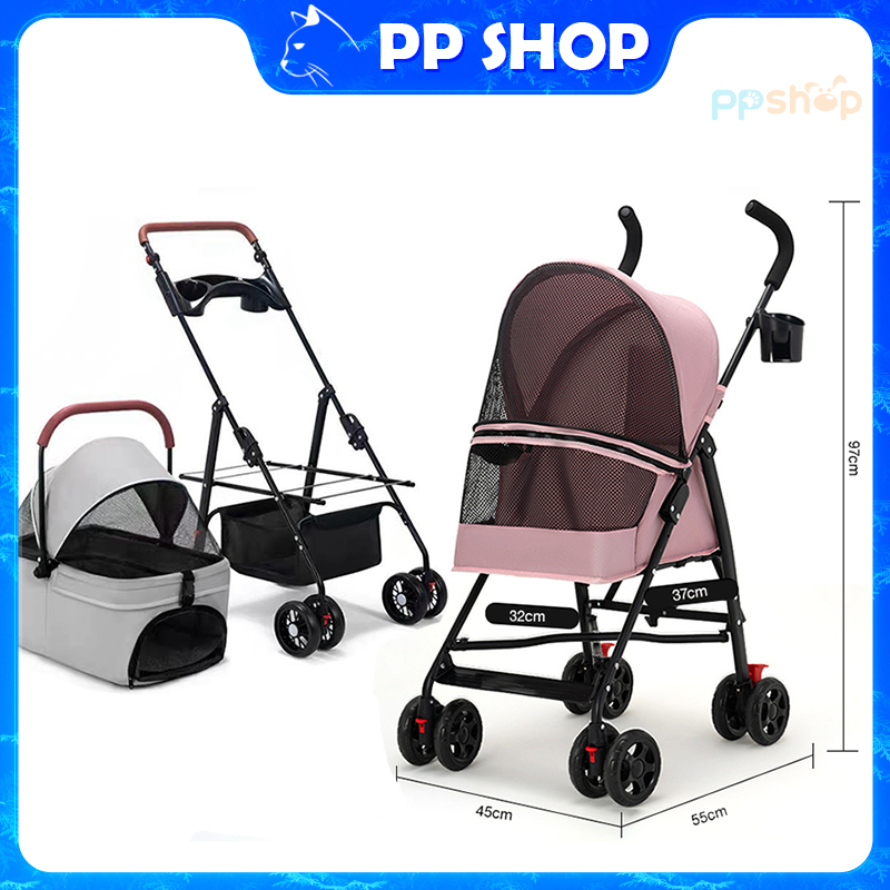 PP shop รถเข็นสุนัข รถเข็นแมว ถเข็นสุนัขและแมว พับเก็บได้ ถอดออกได้ 4ล้อสามารถถอดได้ พับเก็บใส่ท้ายรถได้