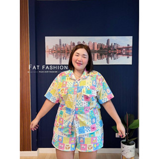 Fat-Fashion ชุดเซท 2 ชิ้น เสื้อเชิ้ตแขนสั้น  มีกระเป๋าหน้า ใช่ได้จริง  มาคู่กับ กางเกงขาสั้น