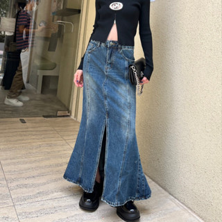 CHANI : E900121 l New denim long skirt กระโปรงยีนส์ยาวผ่าหน้า