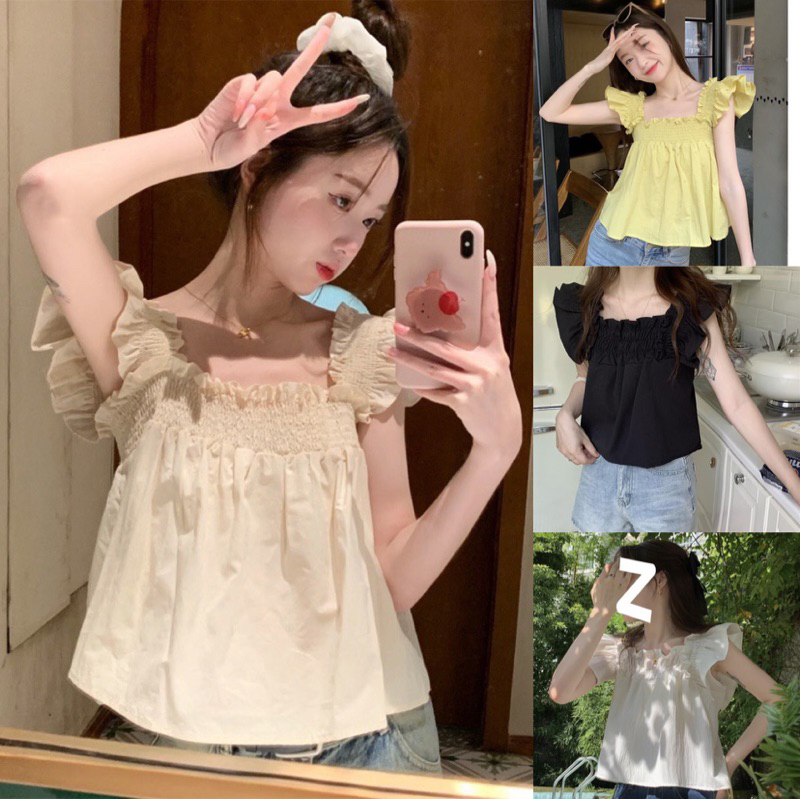 เสื้อคอเหลี่ยมแขนระบาย ทรงน่ารักใส่ได้ตลอด