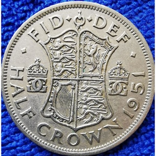 เหรียญ​ อังกฤษ​ UK, 1/2 Crown, (ยุค​ George VI), #1442T, ใช้แล้ว