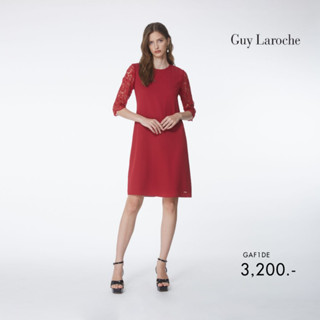 Guy Laroche ชุดเดรสแต่งแขนลูกไม้สีแดง  (GAF1DE)