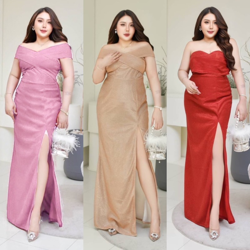 Janny เดรสสาวอวบ Bigsize Oversize Plussize ชุดราตรี ผ้ากากเพชร TL01