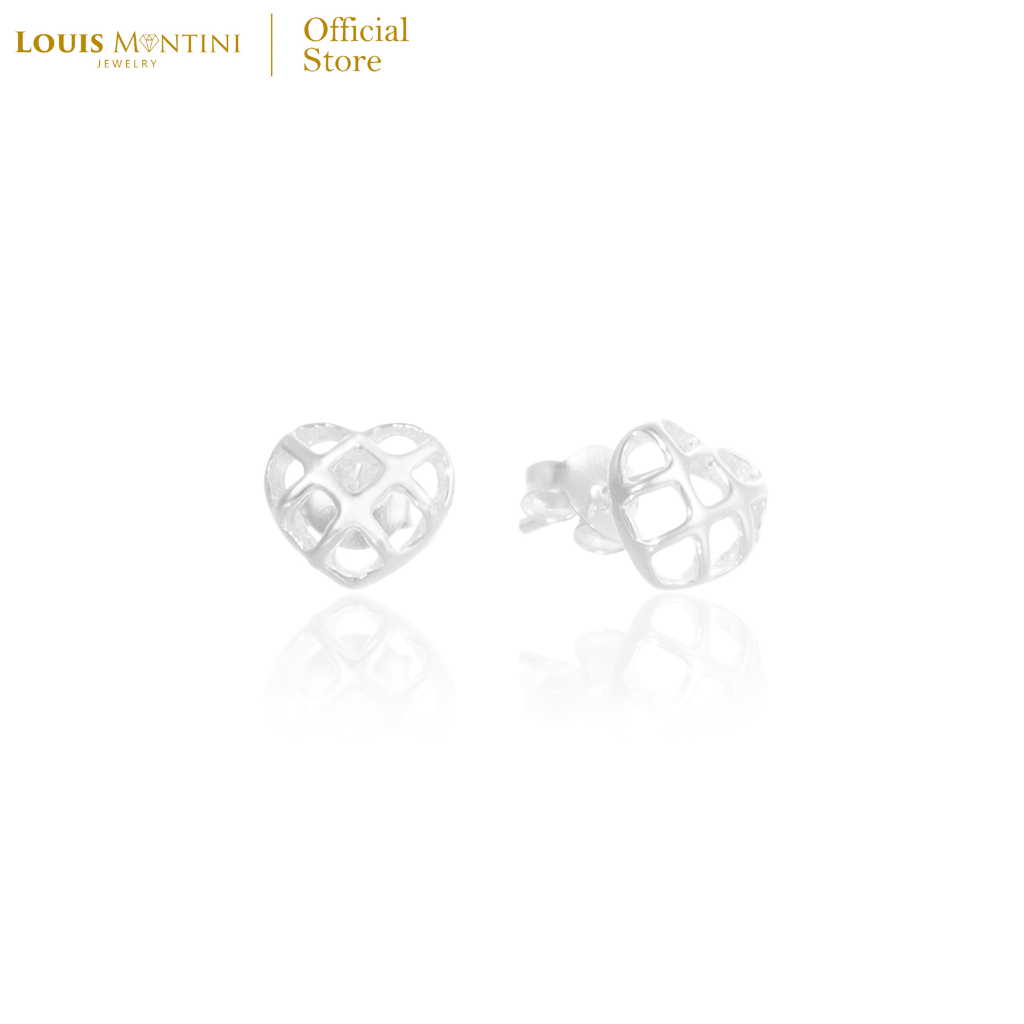 Louis Montini (Jewelry) Sterling Silver 925 Earrings ต่างหูเงินแท้ 92.5% ต่างหูผู้หญิง รูปหัวใจตาข่าย LJER115