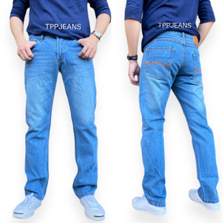 JEANSEXPRESS LZMens Denim Straight กางเกงยีนส์ชายทรงกระบอก สีบลูฟอก เป้ากระดุม ทรงสวย Size 28-36