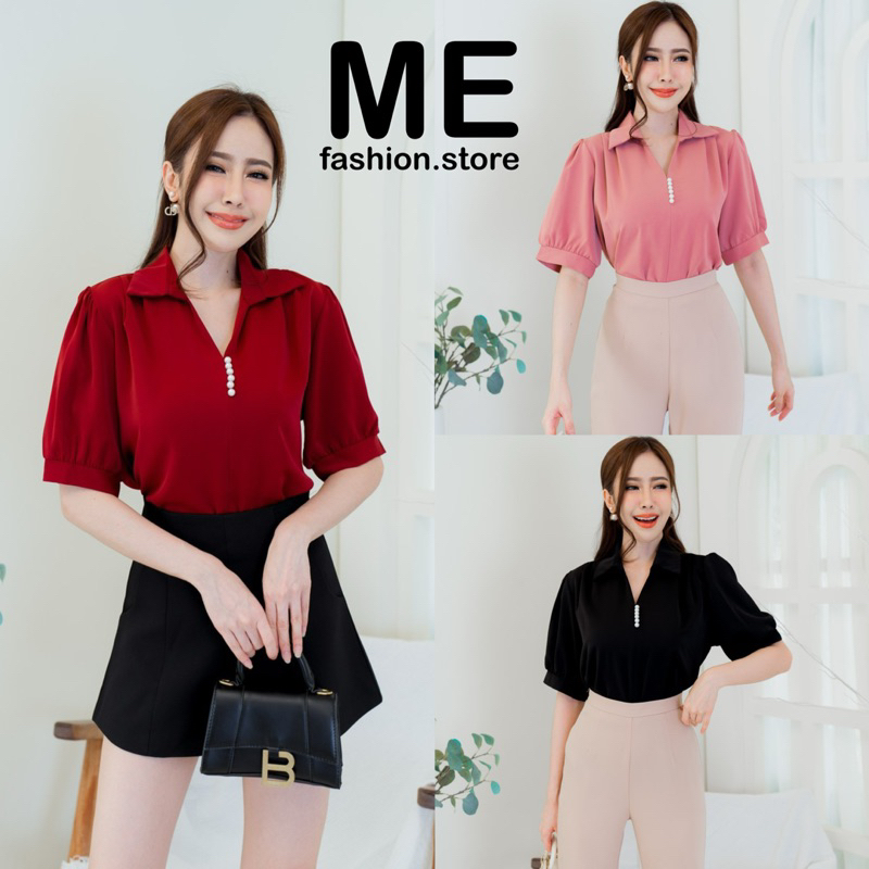เสื้อทำงานแขนสั้นสไตล์เกาหลี รุ่นคอปกมุกเรียง | new korea style
