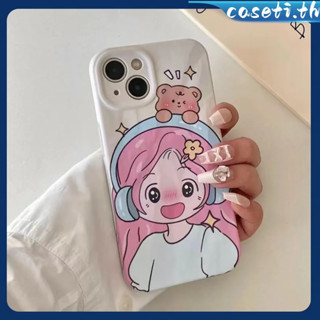 คูปองเคลม🎀เคสไอโ case for iphone 11 12 สาวการ์ตูนสร้างสรรค์กับหูฟัง เคส 14 13 12 11 pro max เคสโทรศัพท์มือถือกันกระแทก