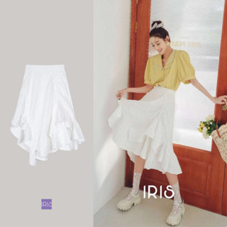 「สินค้าลิขสิทธิ์แท้」Iris Boutique IK001 White Wave Skirt เสื้อผ้าแฟชั่นผู้หญิง กระโปรงยาวแต่งระบาย