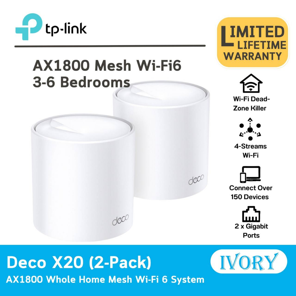 TP-Link Deco X20 (AX1800 tp link Mesh WiFi 6) 1 กล่องมี 2 เครื่อง/ivoryit