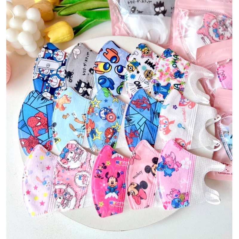 แมส 3Dเด็กคละลาย 3-12 ขวบ (1แพ๊ต10ชิ้น) พร้องส่ง