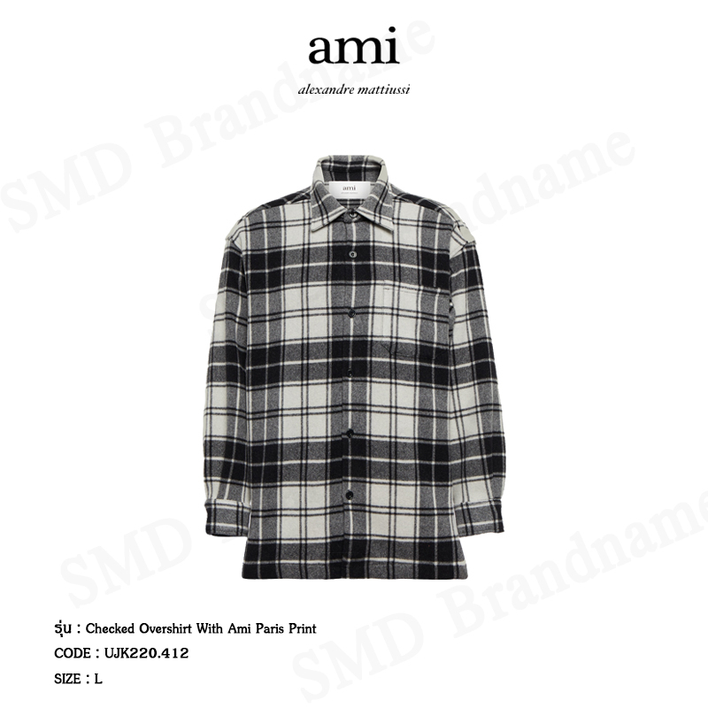 AMI Paris เสื้อเชิ้ตแขนยาว รุ่น Checked Overshirt With Ami Paris Print Code: UJK220.412