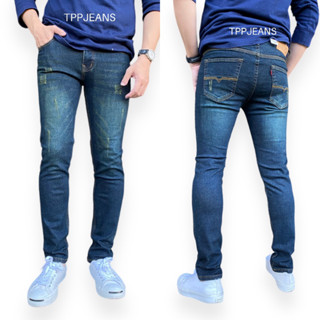 JEANSEXPRESS T-Skinny Jeans กางเกงยีนส์สกินนี่ชาย สีบลูฟอกสนิม ผ้ายืด เป้าซิป Size 28-36 รับชำระปลายทาง