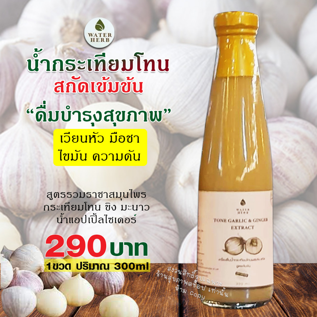 น้ำกระเทียมโทนสกัดเข้มข้น (WATERHERB) น้ำกระเทียมโทน ขิง มะนาว น้ำแอปเปิ้ลไซเดอร์ น้ำผึ้ง / 1ขวด