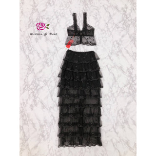 Lalisa999ราคาถูกที่สุด!! Set Top &amp; Skirt เซ็ทเสื้อสายเดี่ยวกับกระโปรงยาว