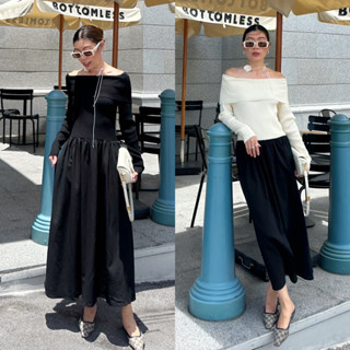 น้องใหม่ สวยพีคคคมั้ยค่ะ? LONGSLEEVES OFFSHOULDER MAXI DRESS 🤍🖤(690฿ฟรีส่ง) เดรสแขนยาวทรงเปิดไหล่ studio X2