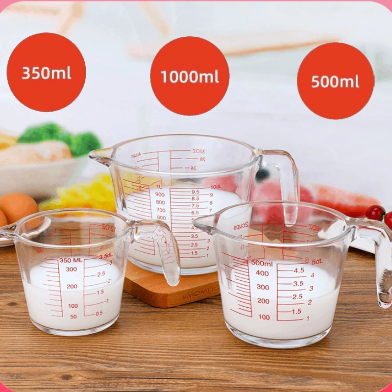 แก้วตวง 350ml 500ml 1000ml สามารถอุ่นได้ ทำจากแก้วอย่างหนา ทนความร้อนสูง ทนทาน