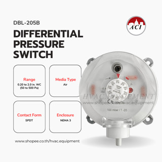 ACI, DBL, Differential Pressure Switch, 0.20-2.0 in.WC/50-500 Pa และ 0.80-4.0 in.WC/200-1000 Pa, SPDT, NEMA 3 Enclosure