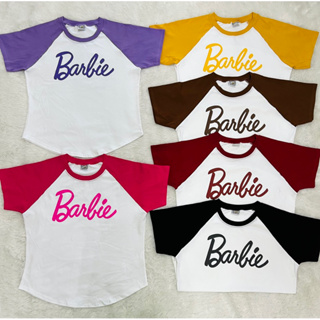 เสื้อยืดแขนทูโทนผ้าคอตตอนยูนิสาวอวบ สกรีนBarbie