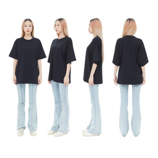 ON02 Black  สีดำ Oversize Cotton100% USA NO. 40 รุ่นยืดหยุ่นสูง