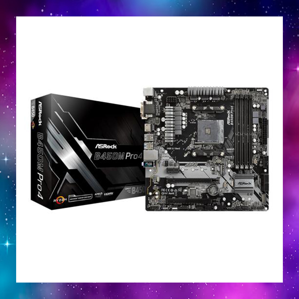 MAINBOARD (เมนบอร์ด) AM4 ASROCK B450M PRO4 RYZEN ใช้งานปกติ