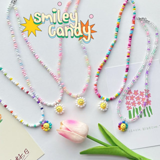 ꒰พร้อมส่ง꒱ Bead Necklace  สร้อยคอลูกปัด ลูกปัดพาสเทล Handmade  มีสายปรับระดับได้ จี้เดซี่ยิ้ม มีแบบเยอะมาก