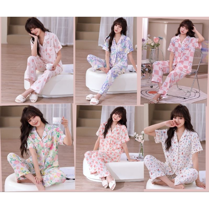 (สินค้าพร้อมส่ง)ชุดนอนเนื้อผ้าเยื่อไผ่ แขนสั้น-ขายาว