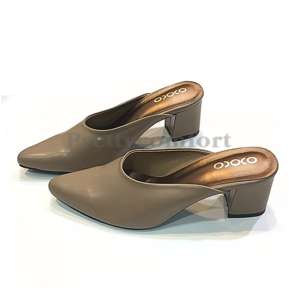 Prettycomfort รองเท้าแฟชั่น หน้าเรียว หุ้มหัว เปิดหลัง หัวแหลม สูง2 นิ้ว หนังนิ่ม ใส่สบาย FF3092 - รูปที่ 4