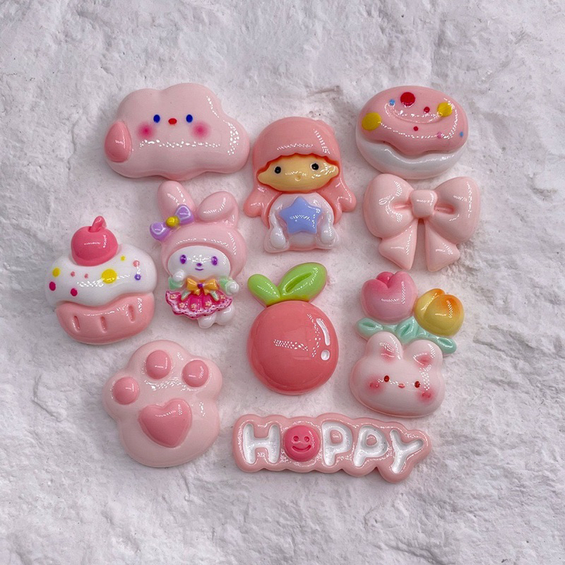 พร้อมส่ง 10 ชิ้น/เซ็ท #054 เรซิ่น เค้กนางฟ้าสีชมพู เคลือบเงา การ์ตูน ตกแต่ง diy ติดหลังโทรศัพท์ ตกแต่งเคสมือถือ งานDIY