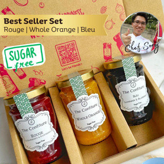 [สูตรไม่มีน้ำตาล] Best Seller Set เซตรวมแยม 3 รสชาติ Whole Orange, Rouge, Bleu 125 กรัม x3 ขวด - The Confiture