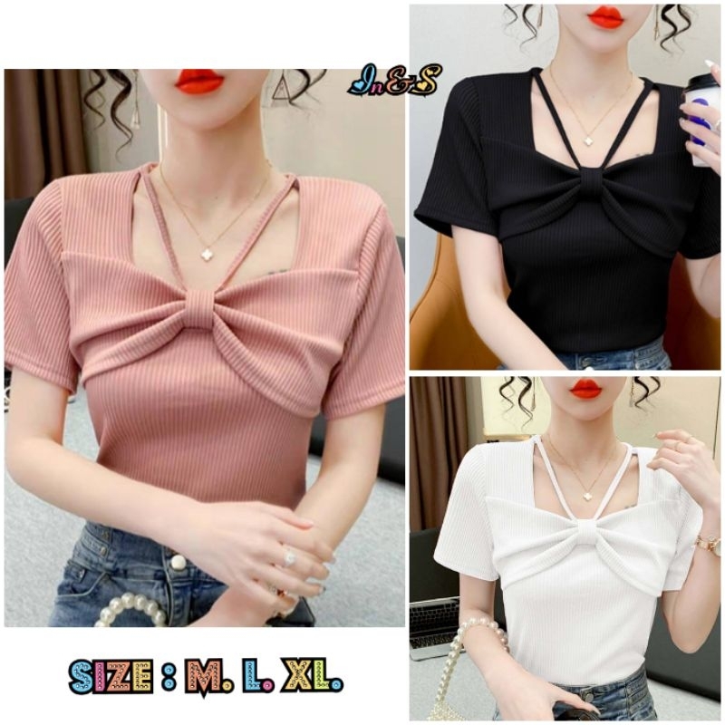 เสื้อยืดสายคล้องคอ M. L. XL.ผลิตจากผ้าร่องยืดเนื้อดี