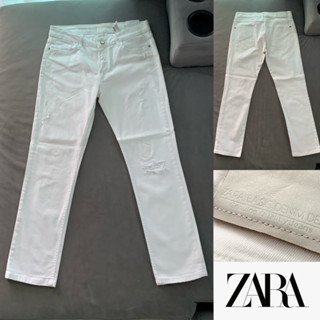 ZARA กางเกงยีนส์สีขาว แท้💯Z1975 MID-RISE SKINNY JEANS (White Size 38 Loose Fit) A14