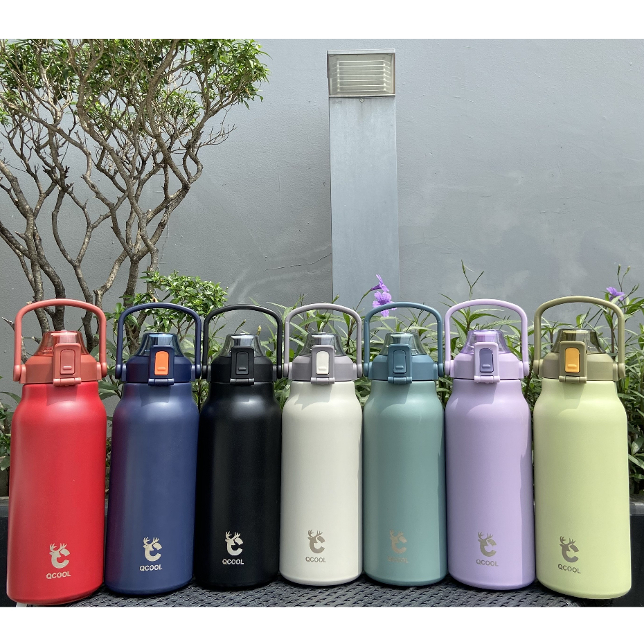 Qcool  ขวดน้ำ 1.7 ลิตร สแตนเลส 316 กระติกน้ำเก็บความร้อนเเละเย็น มีหูหิ้ว