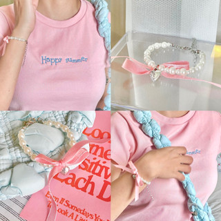 กำไลข้อมือลูกปัด ribbon sugary แถมฟรีโบว์ 4 สี แมตซ์ได้หลายลุคมากๆค่า🪄