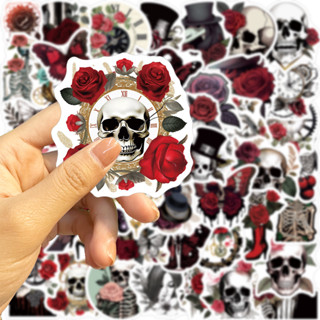 พร้อมส่ง punk ดำขาว Love ROSE SKULL devil sticker สติกเกอร์ PUNK รูปแบบที่แตกต่างกัน ศิลปะกอทิก 50ชิ้น halloween