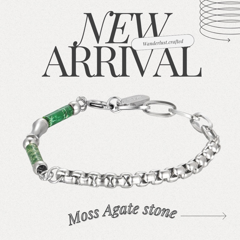 สร้อยข้อมือหิน รุ่น Moss agate stone bracelet มอสอาเกต