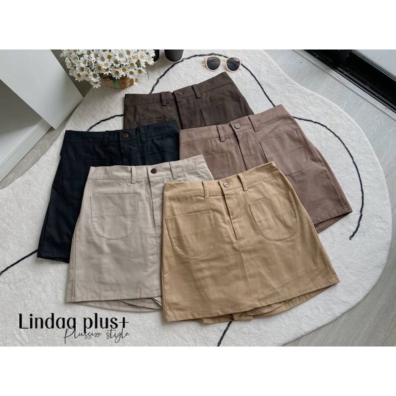[LIVEมีโค้ดลด50%] กระโปรงกางเกง รุ่นเเต่งกระเป๋าโค้งด้านหน้า สาวอวบไซส์ใหญ่ (มีไซส์เอว30-46)