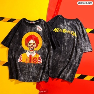 เสื้อแขนสั้นฟอกสี เสื้อแฟชั่น ลาย Mc zombie