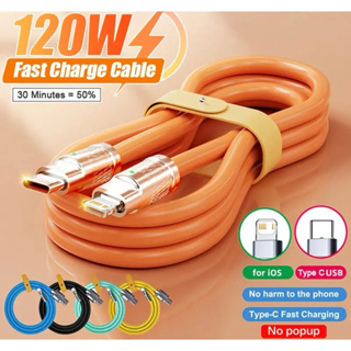 120W 6A Super Fast Charge สาย USB สำหรับ iPhone Xiaomi Huawei Samsung ซิลิโคนเหลว Quick Charge Type-C charger ข้อมูลสาย