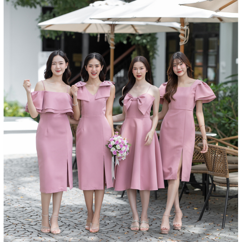 HER Collection - ชุดงานแต่ง ชุดออกงาน ชุดราตรี  ชุดเดรส เดรสออกงาน ชุดออกงานสีชมพู เดรสออกงานสีชมพู