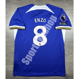 เสื้อฟุตบอล Chelsea Home เซลซี เหย้า 2023/24 พร้อมเบอร์ชื่อ 8 ENZO และอาร์มพรีเมียร์ลีค NO ROOM