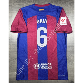 เสื้อฟุตบอล เกรด player Barcelona Home บาร์เซโลน่า เหย้า 2023/24 อาร์ม LALIGA เบอร์ชื่อ 6 GAVI