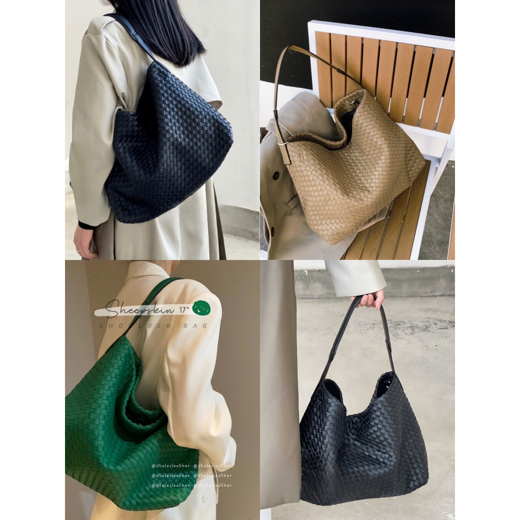 DTALES ส่ง16เมย หนังแกะ 17นิ้ว กระเป๋าหนังแท้ หนังแกะสานหนานุ่ม เต็มมือสุดๆ งานพรีเมียม