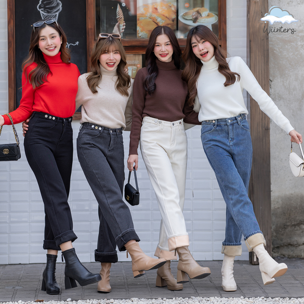 [ Classic Warm Jeans Pant ]​ 5 สี I กางเกงขายาวบุขน กางเกงยีนส์บุขน กันหนาวติดลบ ปรับเอวได้